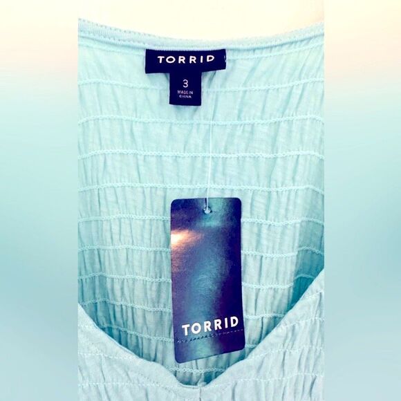 Torrid Cotton Modal Slub Smocked Short Sleeve Babydoll - Canal Blue - Picture 6 of 7